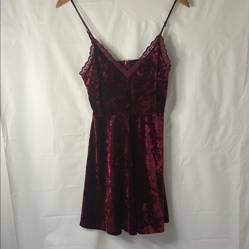 Velvet Burgundy Slip Dress coquette size medium ruby red lace